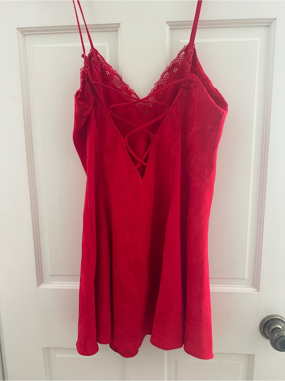 Vintage Victoria's Secret Gold Label red satin lace-up slip nightgown, v-neck, L
